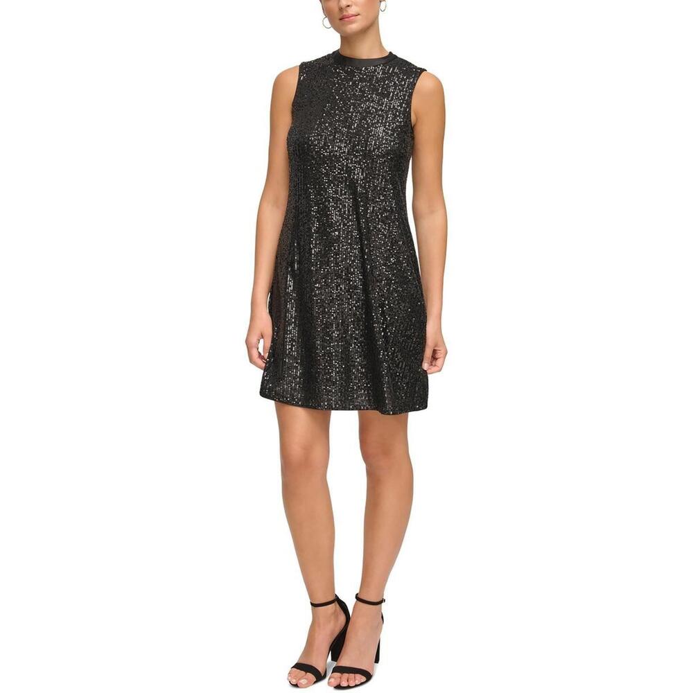 Kensie Womens Sequined Sleeveless Shift Dress Black 6